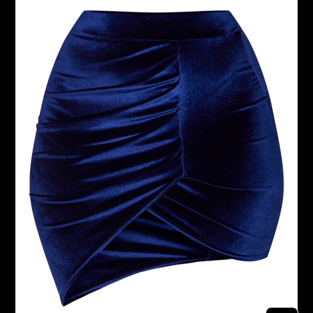 Velvet Navy Blue Ruching Asymetrical skirt